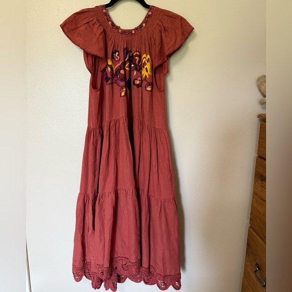 Ulla Johnson Dresses & Skirts - Ulla Johnson linen blend embroidered crochet midi flutter cap sleeves Sundress